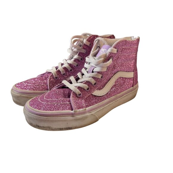 Vans‎ Youth Glitter Pink High-Top Sneakers with Zipper Back Size 1.5 Girls - Picture 1 of 6